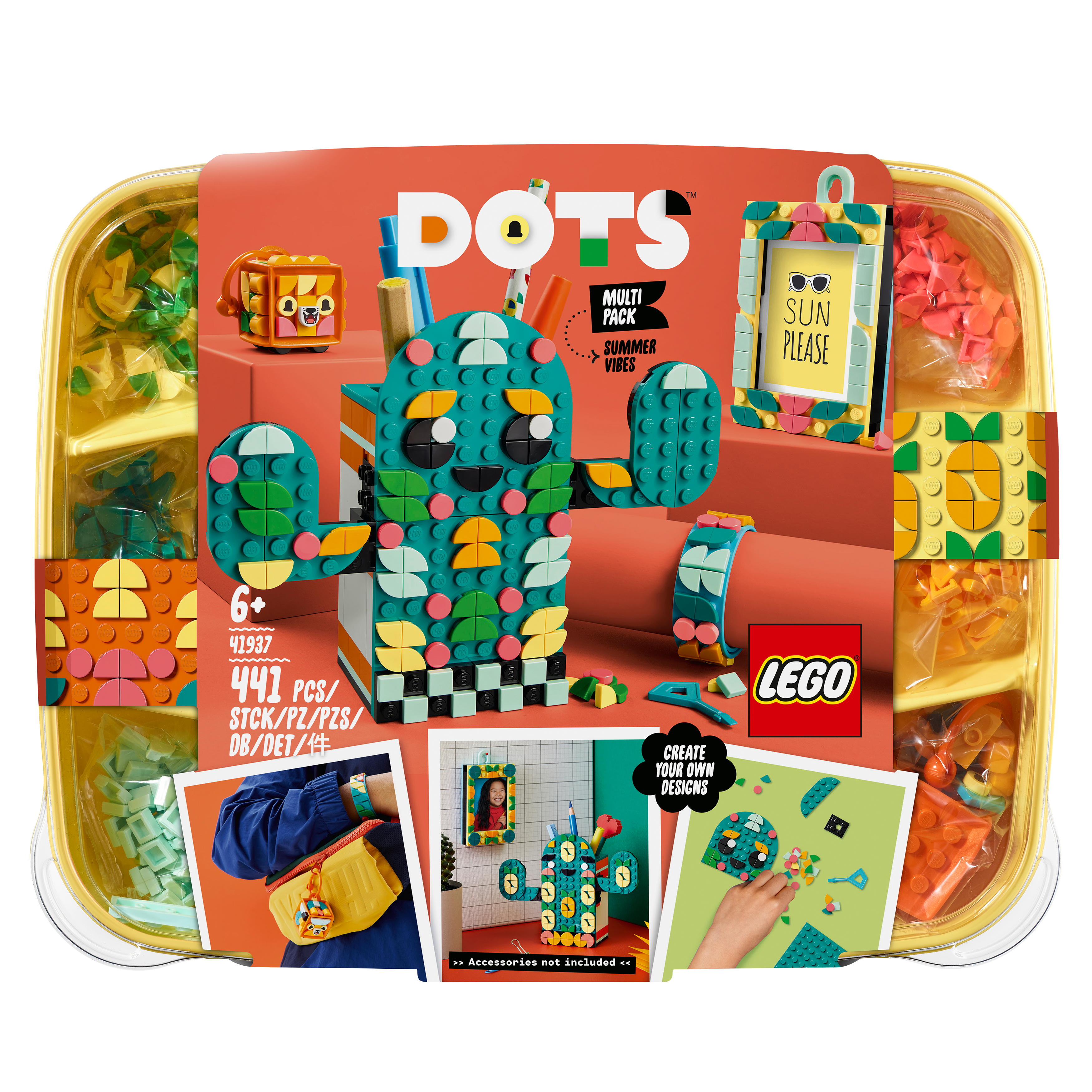 LEGO DOTS Multi Pack Summer Vibes set 41937 with colorful tiles for arts and crafts projects like bracelets and more.