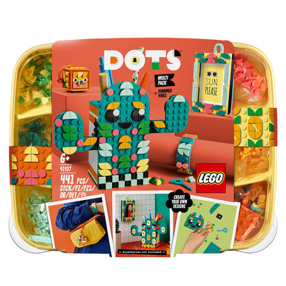LEGO DOTS Summer Vibes Multi Pack 4-in-1 set featuring arts and crafts designs with colorful bracelets, bag tags, and more.