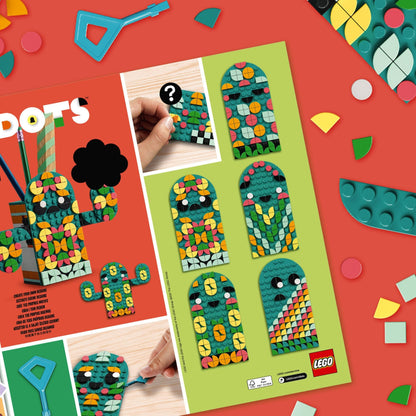 LEGO® DOTS Summer Vibes set showing colorful design ideas and creative crafts for kids, featuring vibrant tiles and builds.