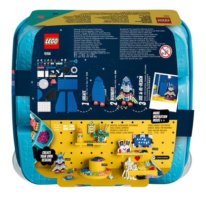 LEGO® DOTS Pencil Holder Craft Set 41936 packaging, showcasing creative building ideas and colorful tiles for kids.
