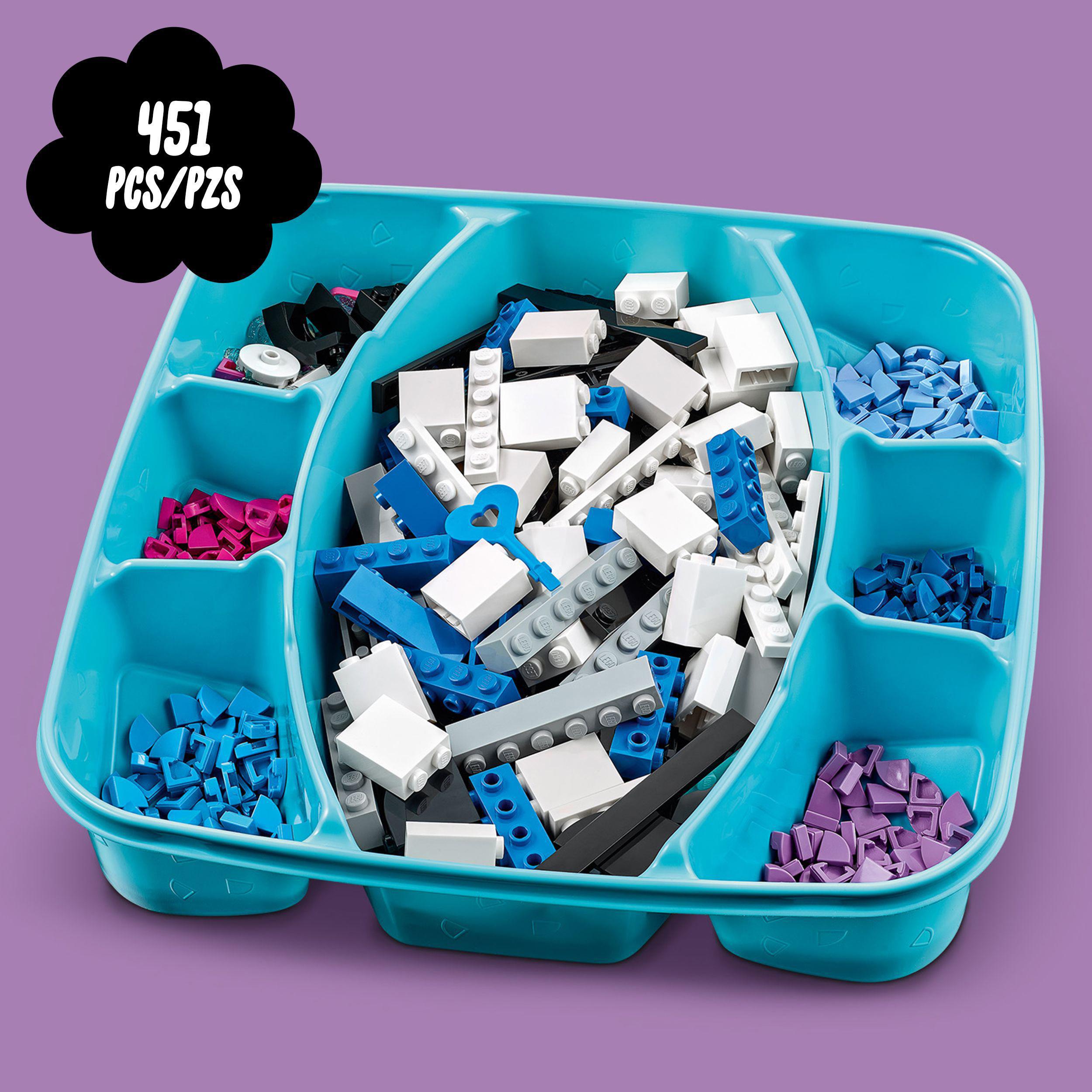 LEGO® DOTS Secret Holder Room Décor Set 41924 with 451 colorful tiles in a storage tray for creative decorating ideas.