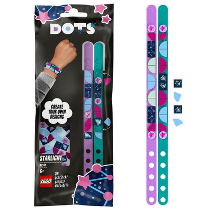 LEGO® DOTS Starlight Bracelets Making Set 41934 packaging with teal and purple bracelets and decorative tiles.