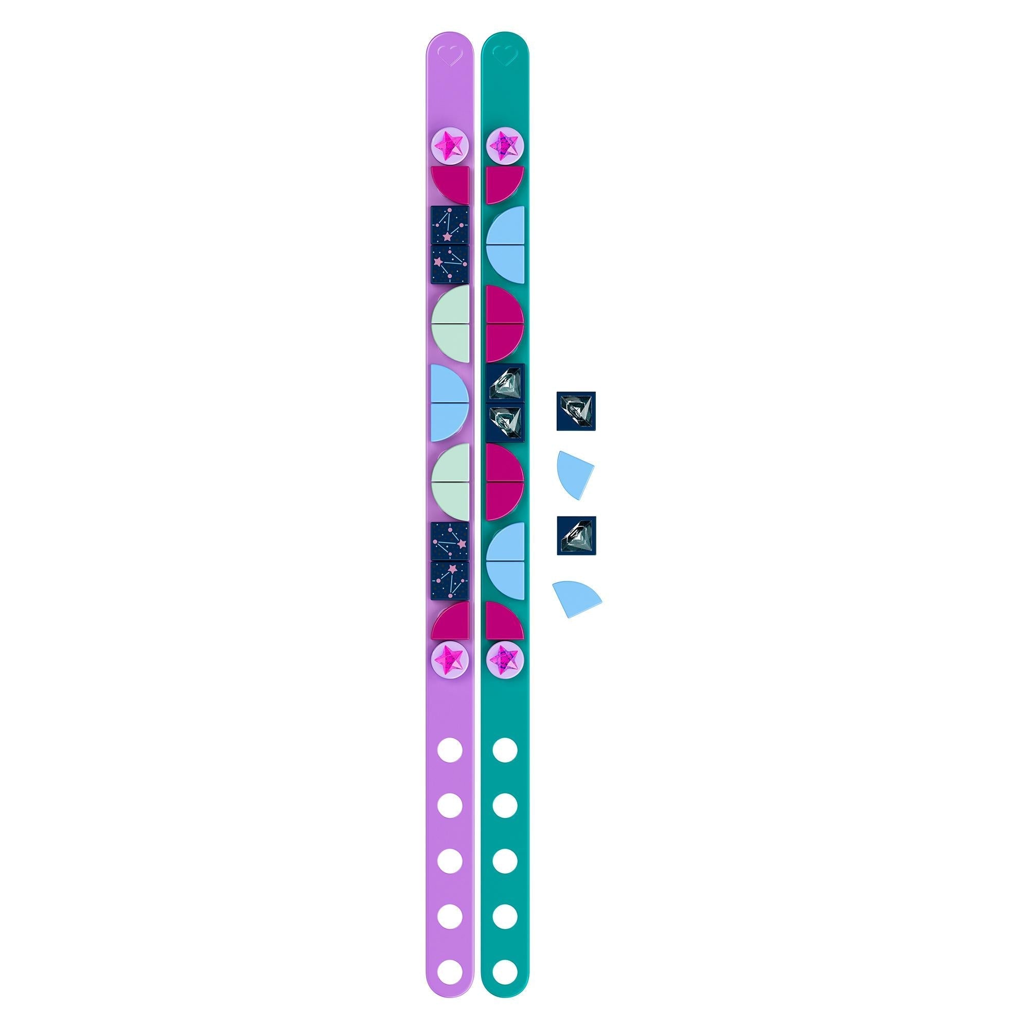 LEGO® DOTS Starlight Bracelets Set 41934 with teal and purple bracelets and 32 colorful tiles for creative fun.