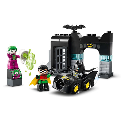 LEGO DUPLO Batman Batcave set featuring Batman, Robin, and THE JOKER with toys for imaginative play.