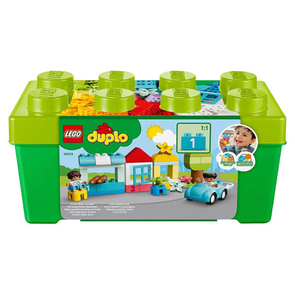 LEGO® DUPLO Classic Brick Box Set 10913 for toddlers, featuring colorful building pieces and a storage box for easy cleanup.