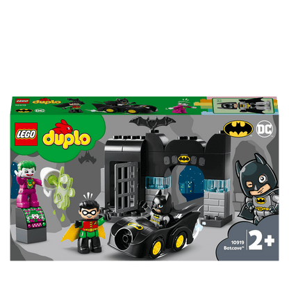 LEGO DUPLO DC Super Heroes Batman Batcave Toy 10919 with Batman, Robin, and THE JOKER for imaginative play.