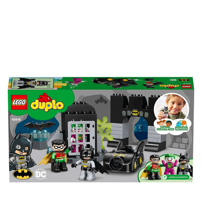 LEGO® DUPLO DC Super Heroes Batman Batcave Toy 10919 with Batman, Robin, and THE JOKER in an action-packed playset.