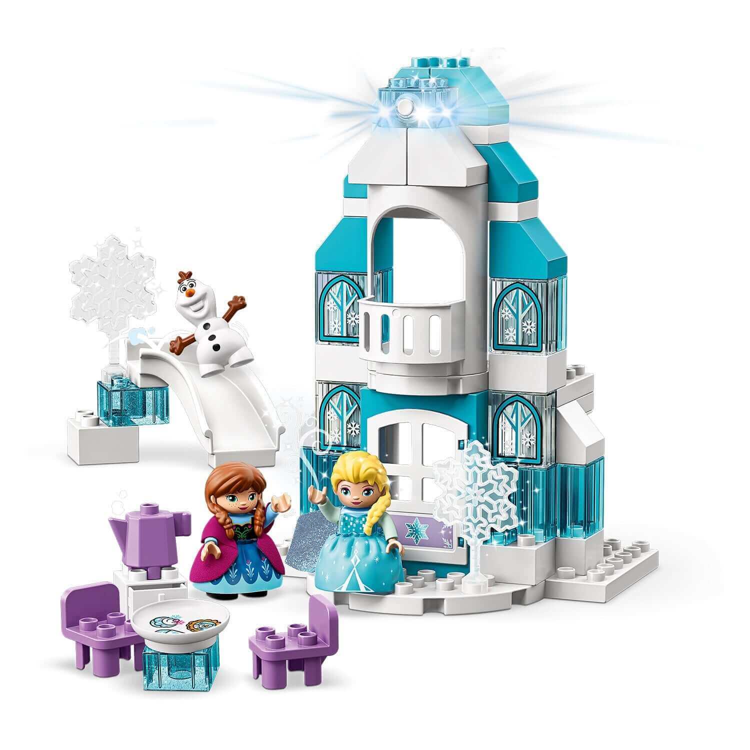 LEGO® DUPLO Disney Frozen Ice Castle Set 10899 with Elsa, Anna, and Olaf, featuring a sparkling castle and playful scenes.
