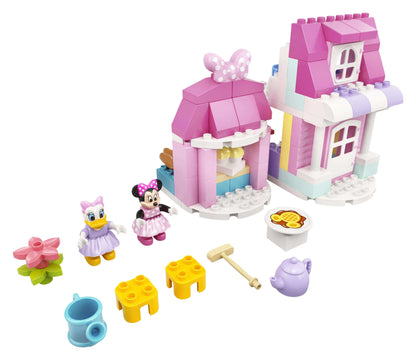 LEGO® DUPLO Disney Minnie’s House and Café set 10942 with Minnie, Daisy, and colorful building pieces for imaginative play.