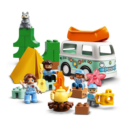 LEGO DUPLO Family Camping Van Adventure Set 10946 with campers, van, tent, and accessories for fun family play.
