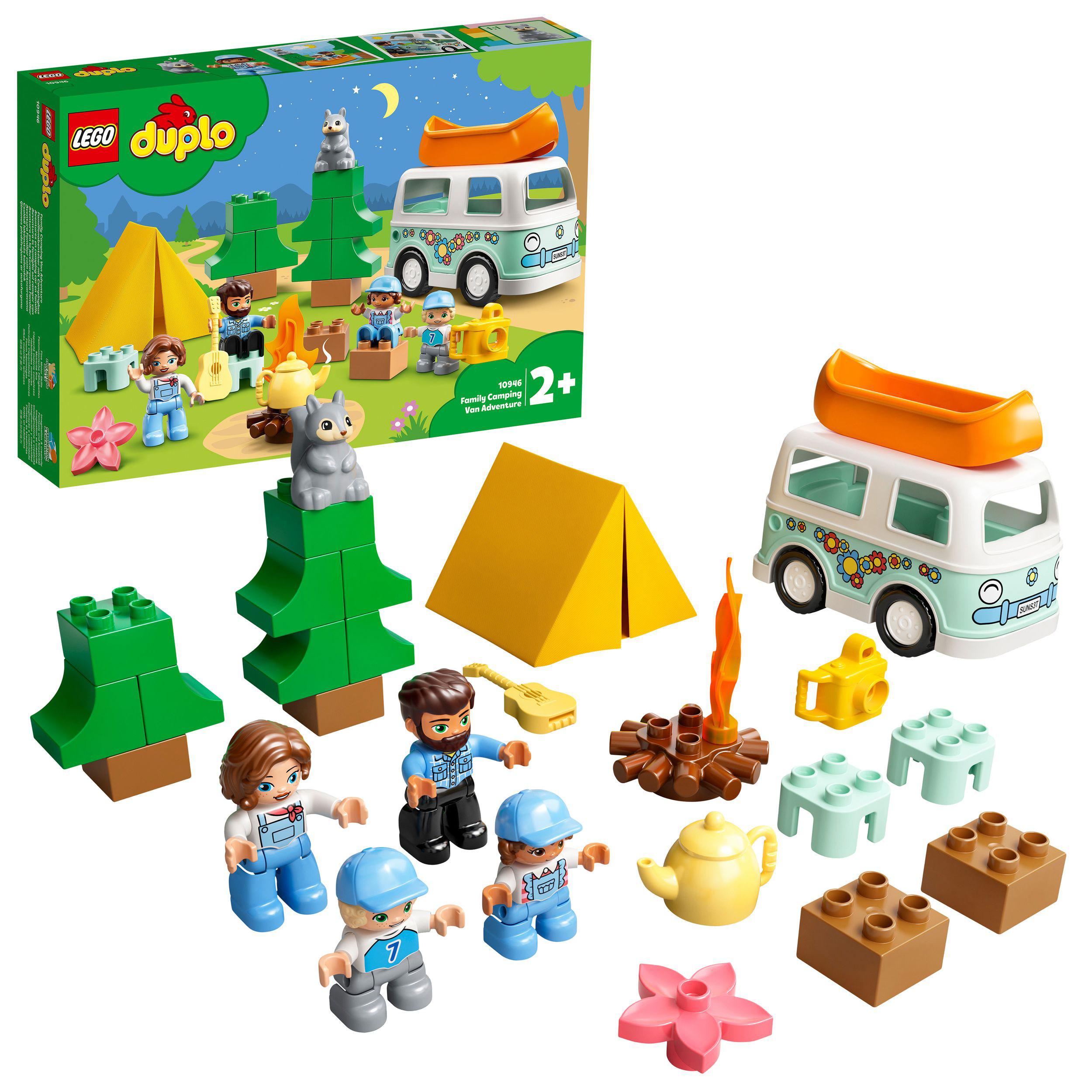LEGO® DUPLO Family Camping Van Adventure Set 10946, featuring fun camping elements for toddlers and parents.