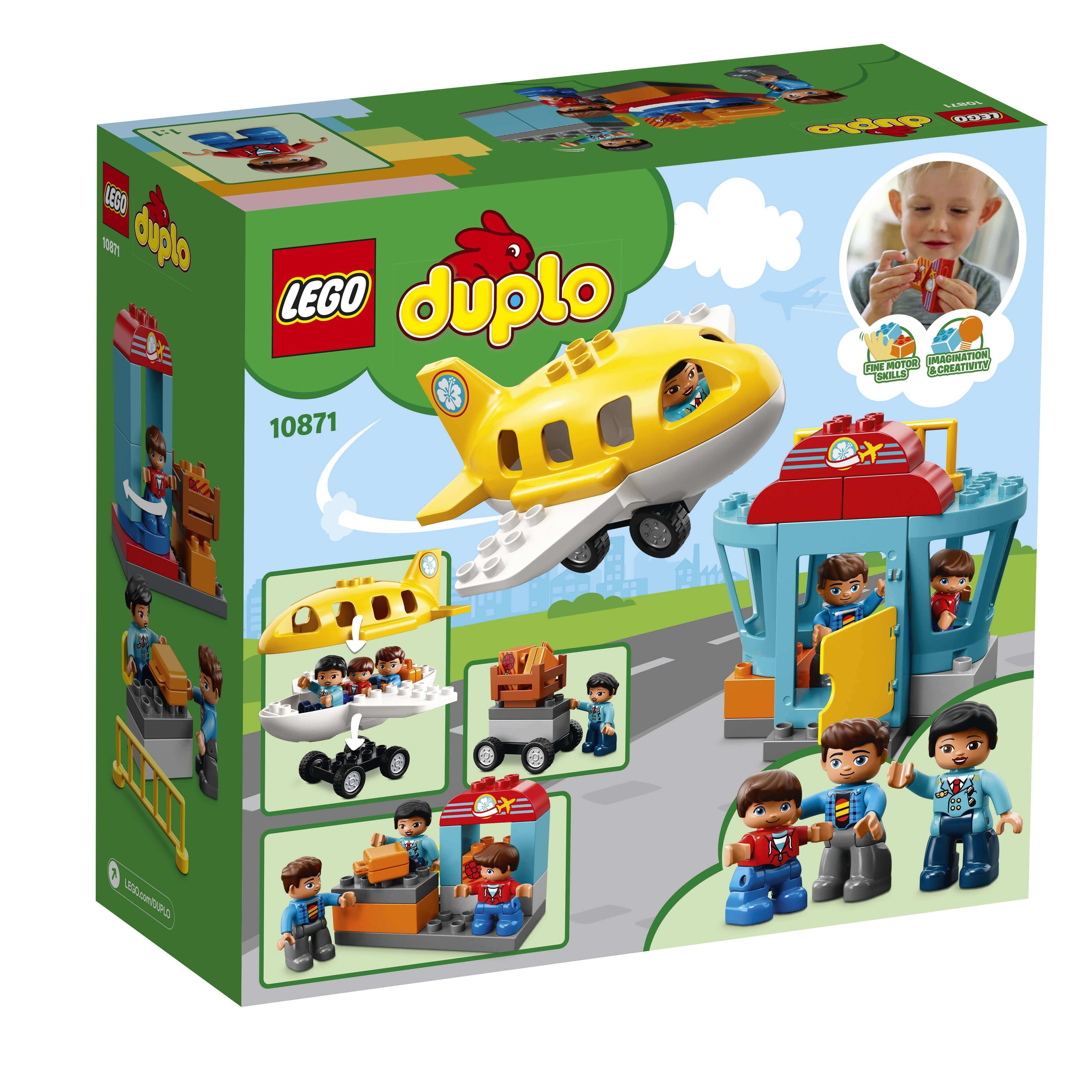 LEGO® DUPLO My Town Airport Building Set 10871 box featuring airport, plane, and toddler-friendly characters for imaginative play.