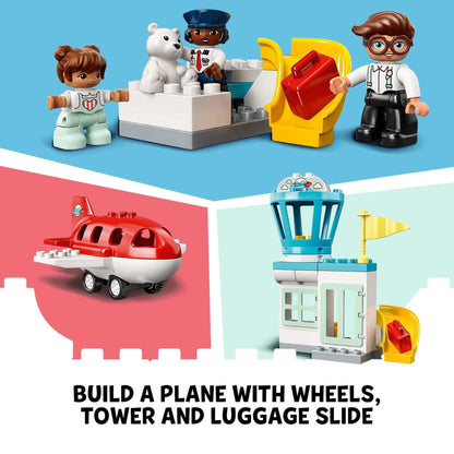 LEGO DUPLO Town Aeroplane & Airport Set 10961 featuring a red plane, control tower, and playful characters for kids.