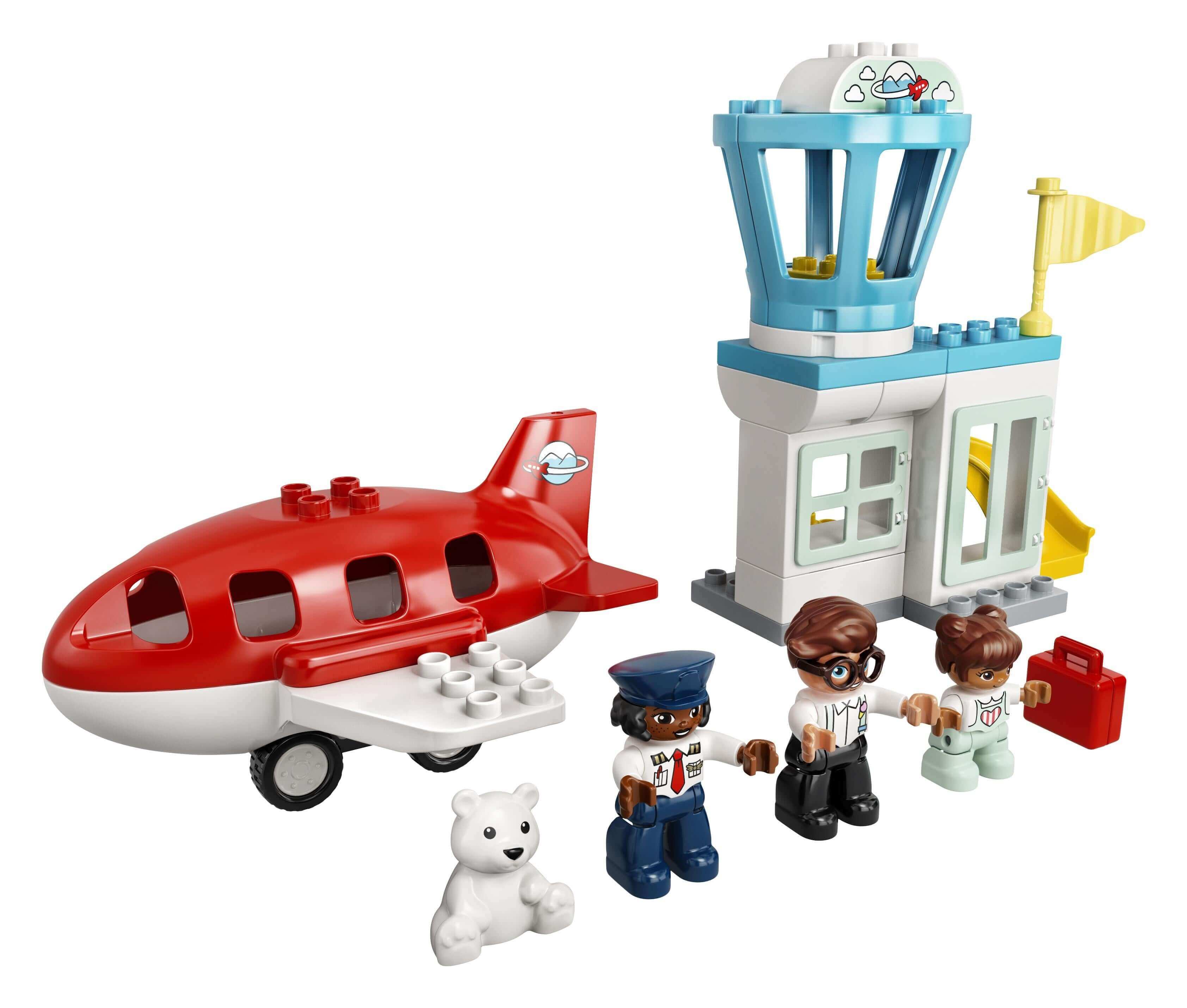 LEGO® DUPLO Town Aeroplane & Airport Set 10961 with airplane, control tower, and figures for preschool air travel fun.