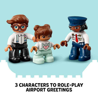 Three LEGO DUPLO characters for role-playing airport greetings in the airport playset.