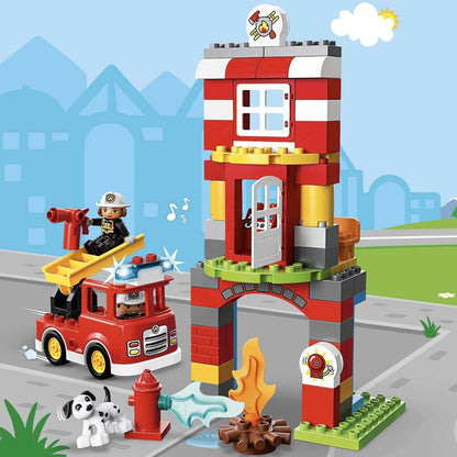 LEGO® DUPLO Town Fire Station Building Set 10903 with fire engine, firefighter, and fun features like light and sound.