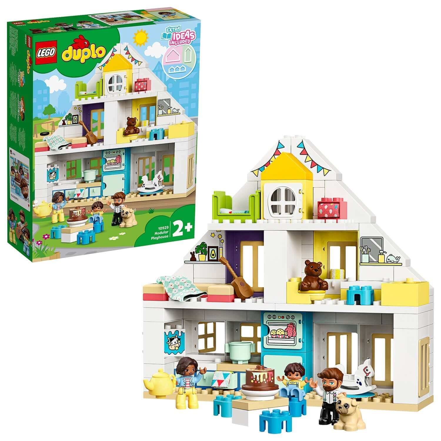LEGO DUPLO Town Modular Playhouse Set 10929 featuring a colorful dollhouse with buildable rooms and figures.