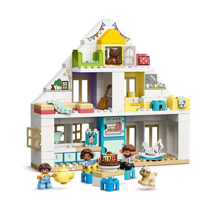 LEGO DUPLO Town Modular Playhouse Set 10929 with kids, pets, and colorful accessories for imaginative play.