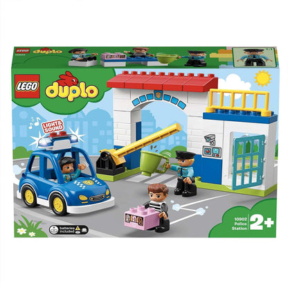 LEGO DUPLO Town Police Station 10902 set with police car, sounds, and figures for preschool imaginative play.