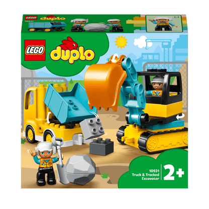 LEGO® DUPLO Truck & Tracked Excavator Toy 10931 building set for kids with construction vehicles and figures.