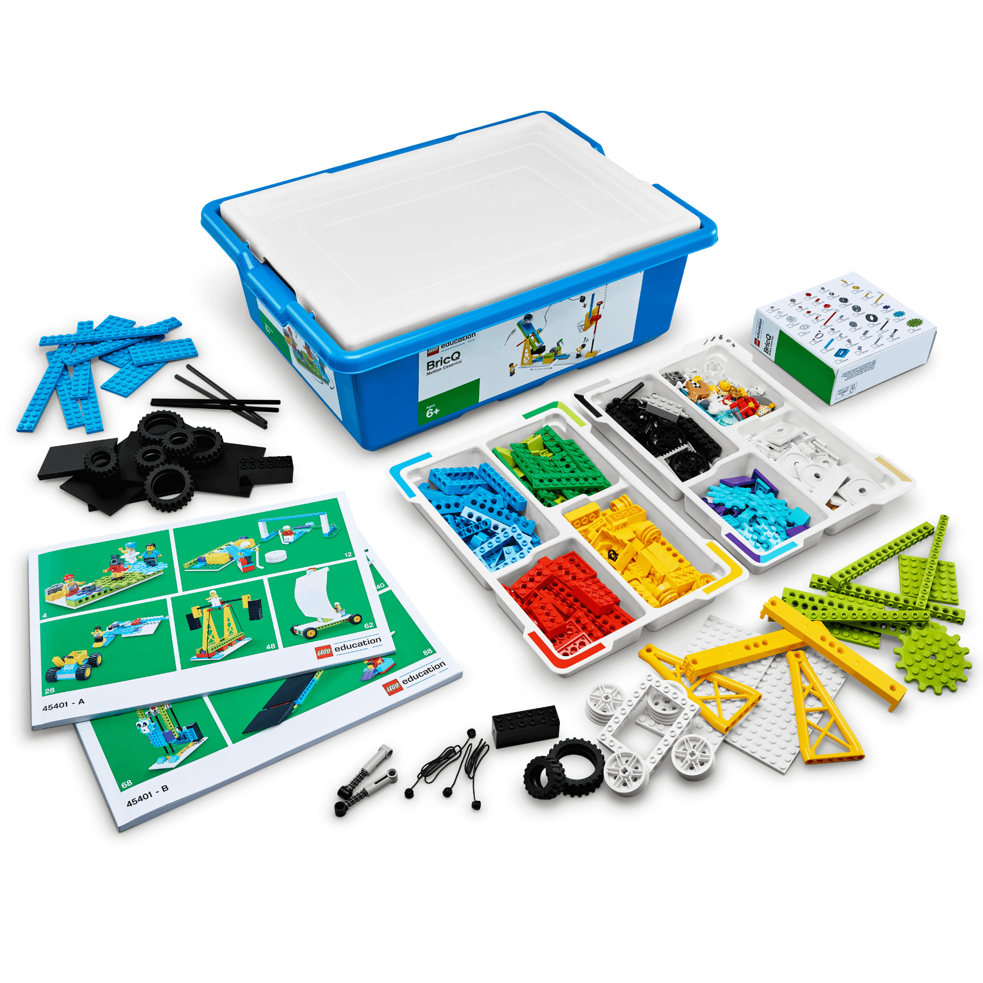 LEGO Education BricQ Motion Essential Set 45401 with components for STEAM learning and hands-on experiments.