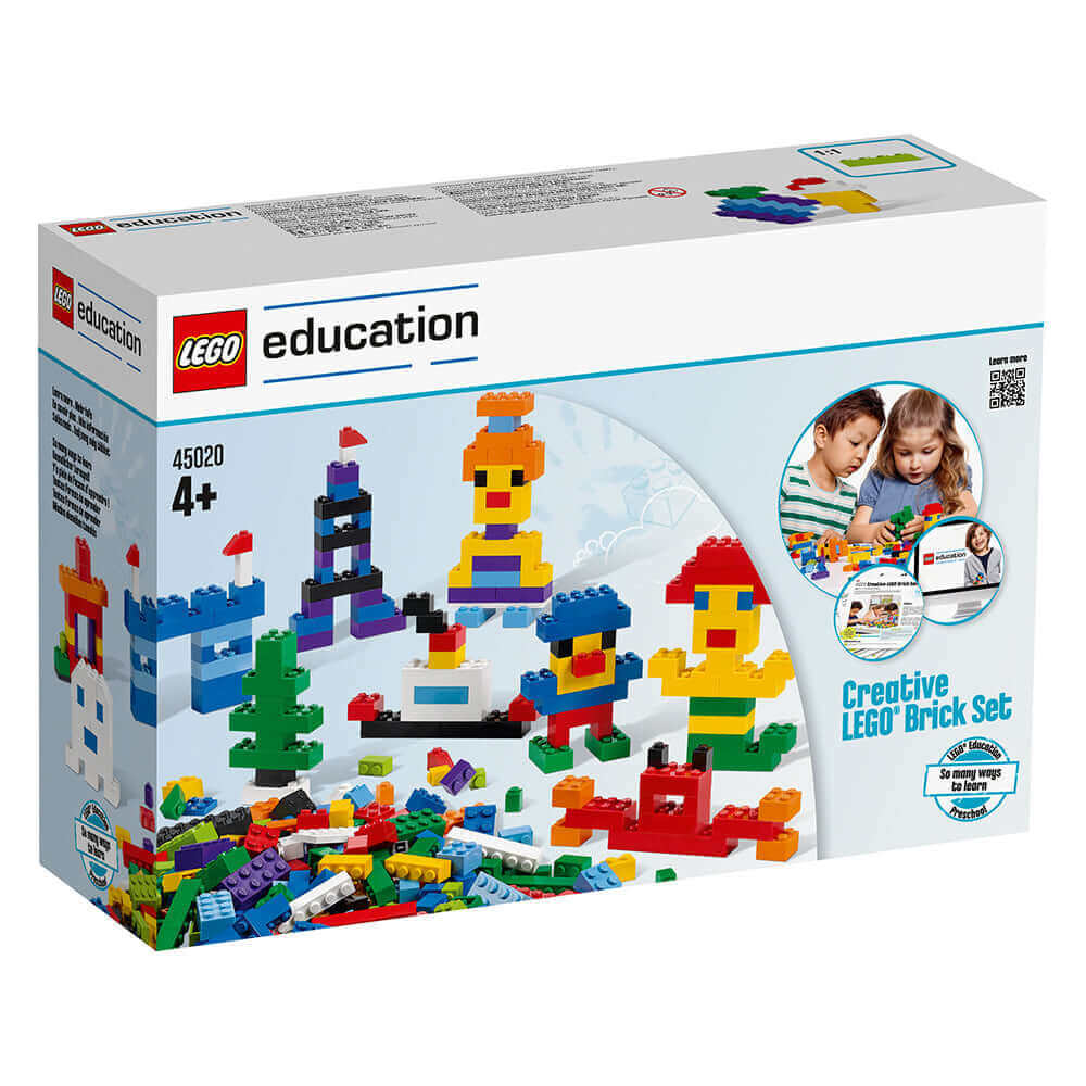 Creative LEGO® Brick Set 45020 box showcasing imaginative builds and children collaborating with colorful bricks.