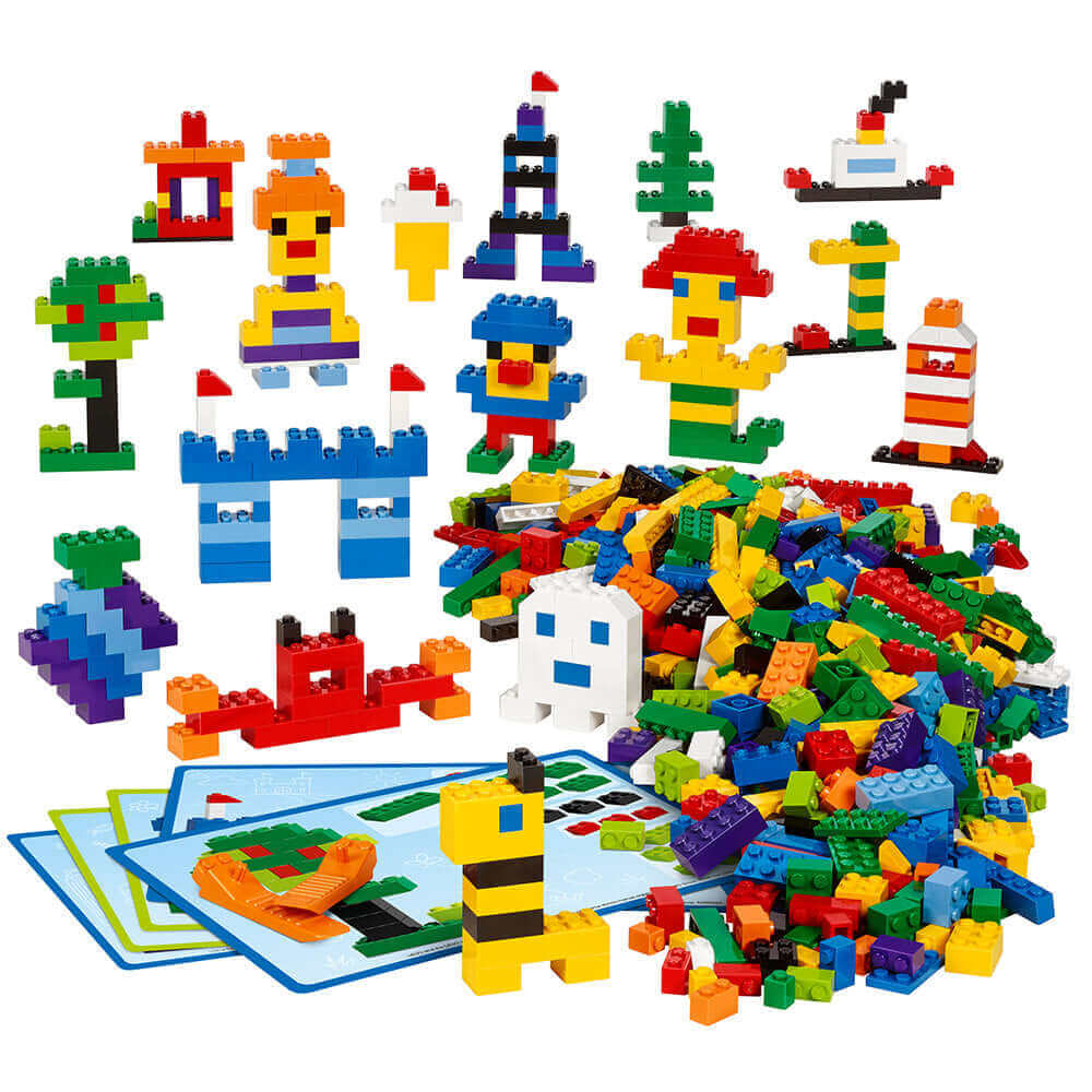 LEGO® Education Creative Brick Set 45020 with colorful bricks and imaginative builds promoting creativity and collaboration.