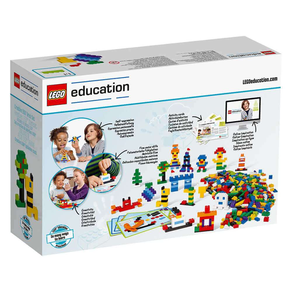 LEGO® Education Creative Brick Set 45020 package design showcasing colorful building blocks for educational play.