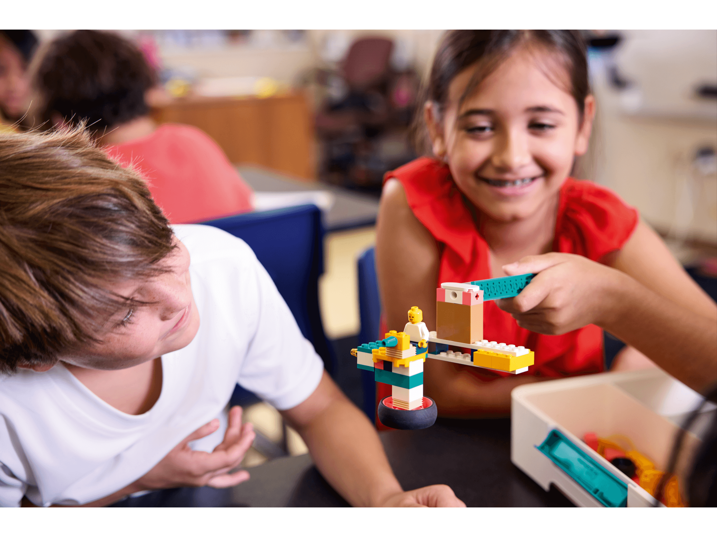 Children engaging with LEGO® Education Science Year 1-3 kit in a classroom setting, fostering hands-on science learning.