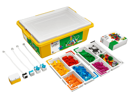 LEGO® Education SPIKE™ Essential Set 45345 with colorful components and learning resources for STEAM education.