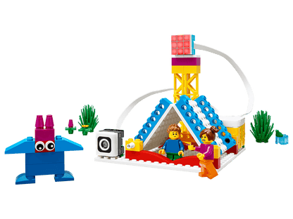 LEGO Education SPIKE Essential Set 45345 featuring colorful building elements and playful figures for STEAM learning.