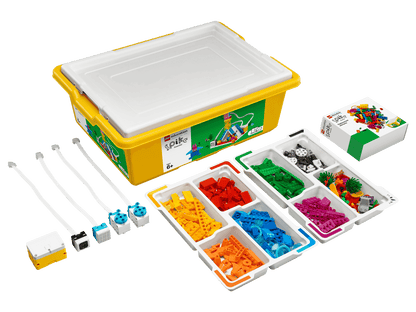 LEGO® Education SPIKE™ Essential Set 45345 with colorful components and learning resources for STEAM education.