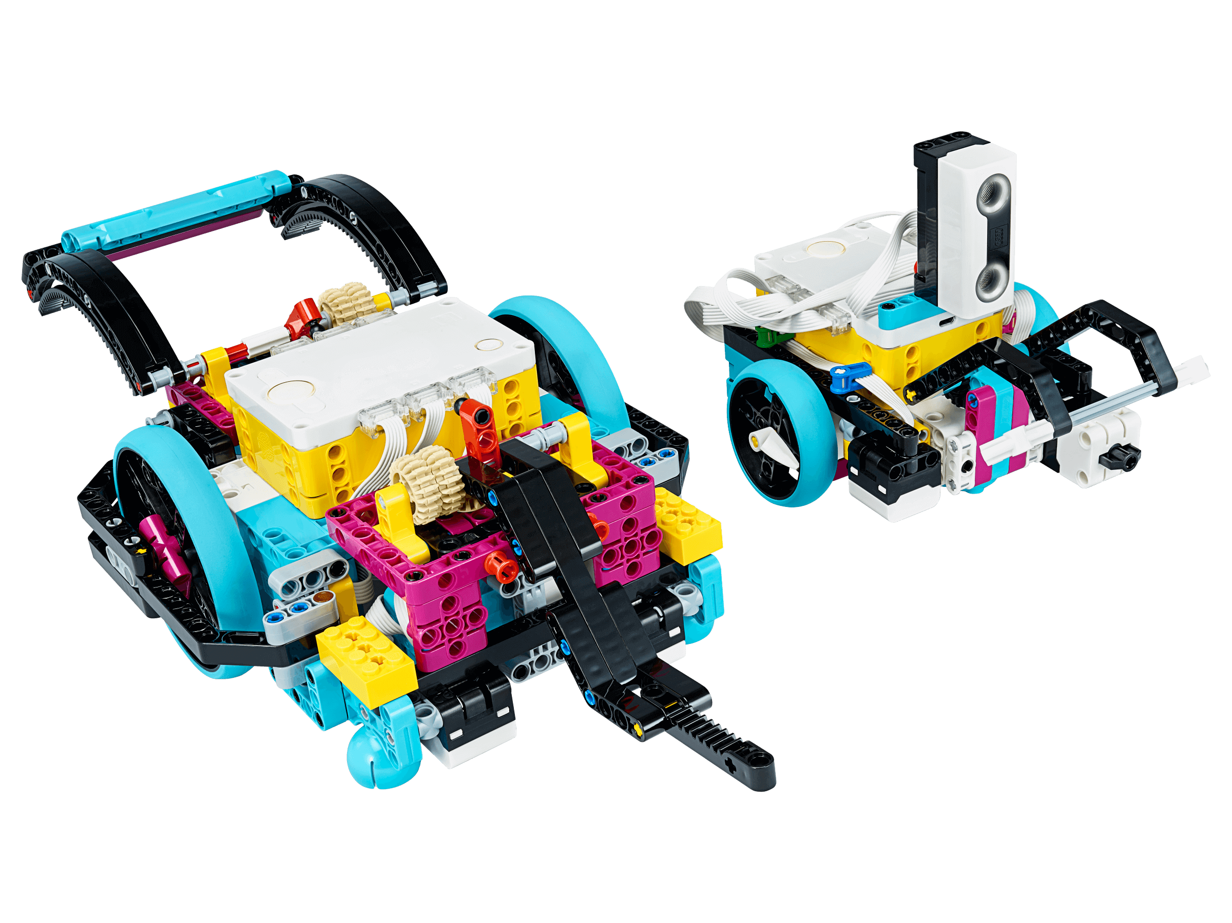 LEGO Education SPIKE Prime Expansion Set 45681 showing advanced robotic creations for STEAM learning.