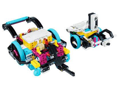 LEGO Education SPIKE Prime Expansion Set 45681 showing advanced robotic creations for STEAM learning.