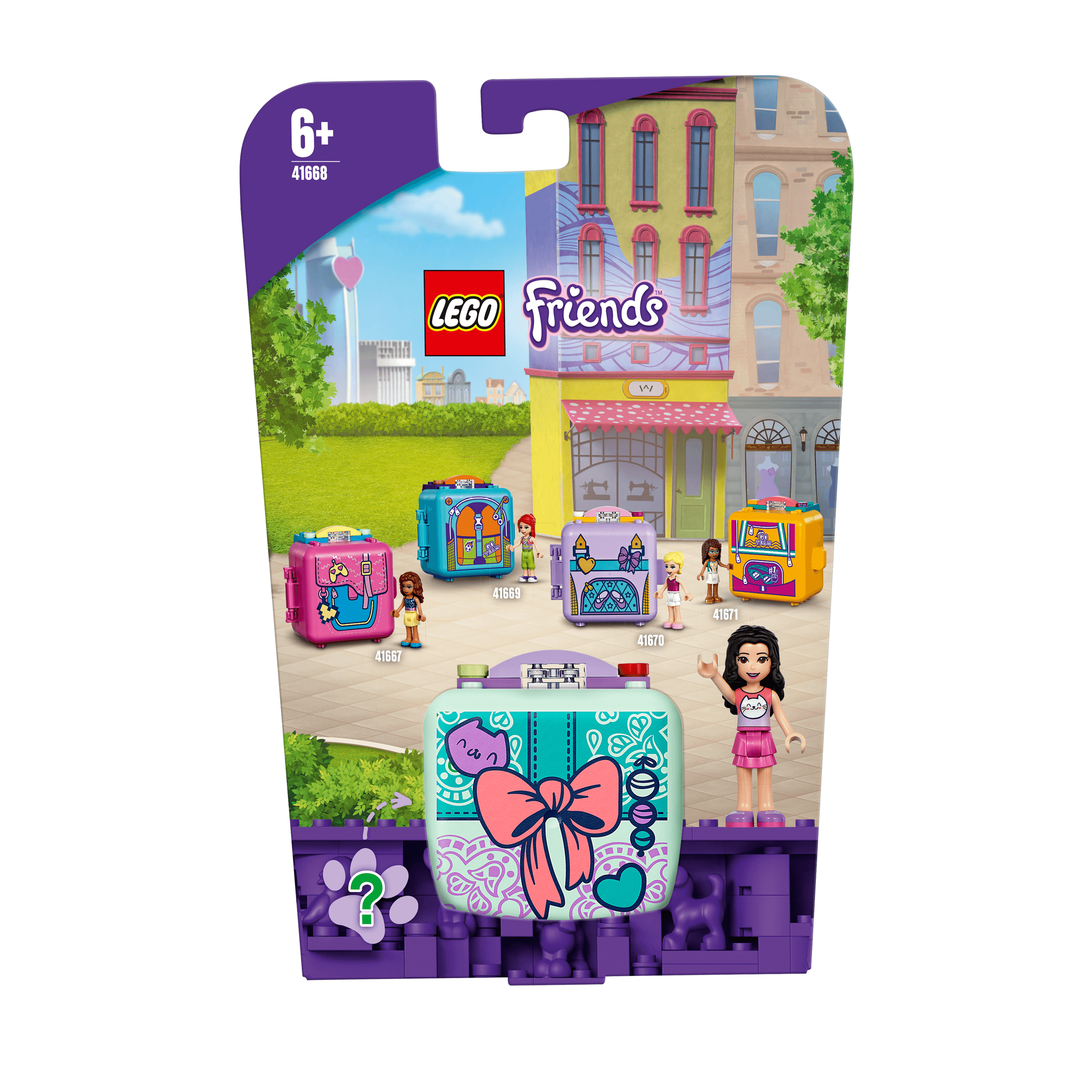LEGO® Friends Emma’s Fashion Cube Play Set 41668, portable toy for kids to create playful stories and designs.