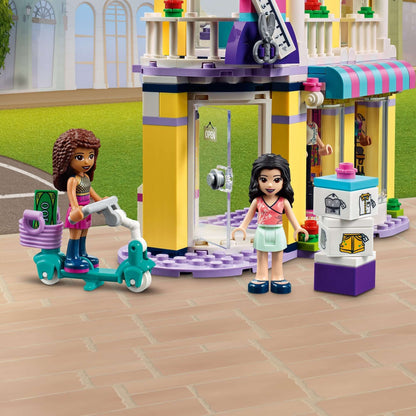 LEGO Friends Emma's Fashion Shop playset with two mini-dolls and fashion display, inspired by the LEGO Friends TV show.