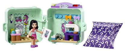 LEGO® Friends Emma’s Fashion Cube Play Set 41668 featuring Emma with sewing designs and accessories in a portable toy.