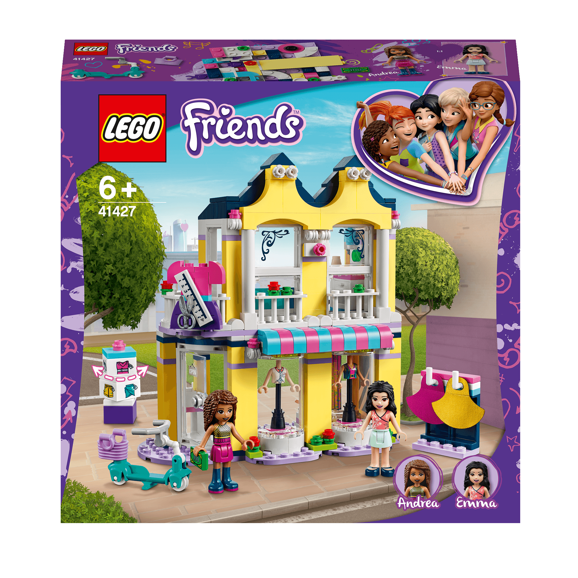LEGO Friends Emma's Fashion Shop Play Set 41427, a vibrant fashion store for kids to explore and play scenarios.