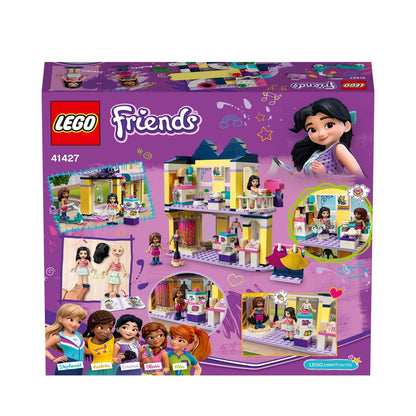 LEGO Friends Emma's Fashion Shop Play Set 41427 box featuring fashion store scenes and characters from the TV show.