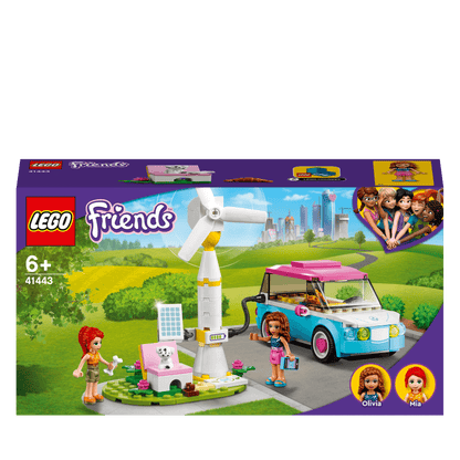 LEGO® Friends Olivia's Electric Car Toy 41443 with charging station, perfect for eco-friendly road trip adventures.
