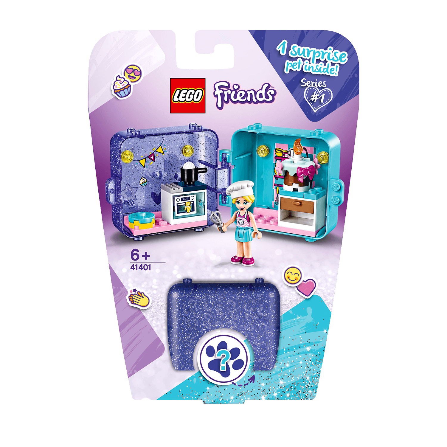 LEGO Friends Stephanie's Play Cube Set 41401 featuring a mini kitchen and surprise pet for creative play.
