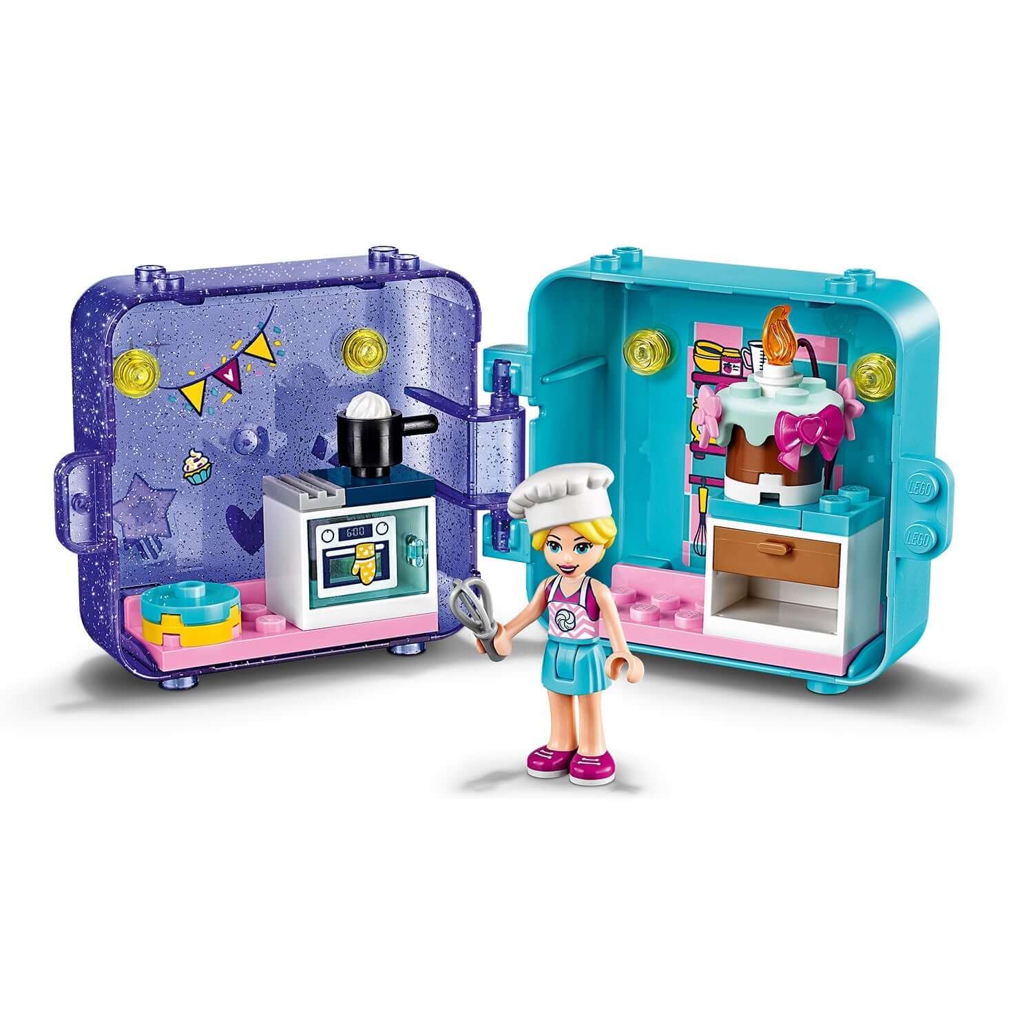 LEGO Friends Stephanie's Play Cube Set 41401, colorful baking playset with Stephanie mini-doll and kitchen elements.