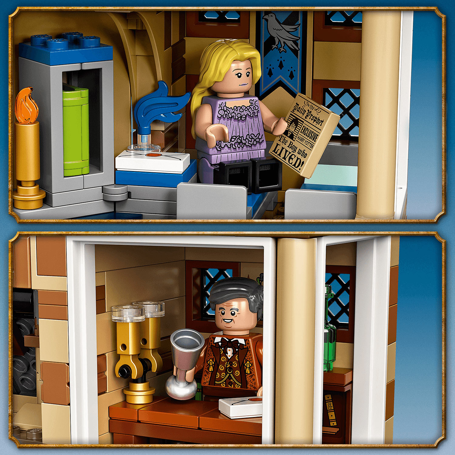 LEGO Harry Potter Astronomy Tower set featuring characters with potions and magical details.