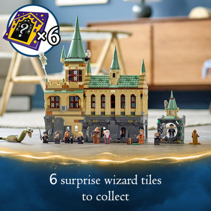 LEGO Harry Potter Chamber of Secrets set featuring the Great Hall and 6 surprise wizard tiles for imaginative play.
