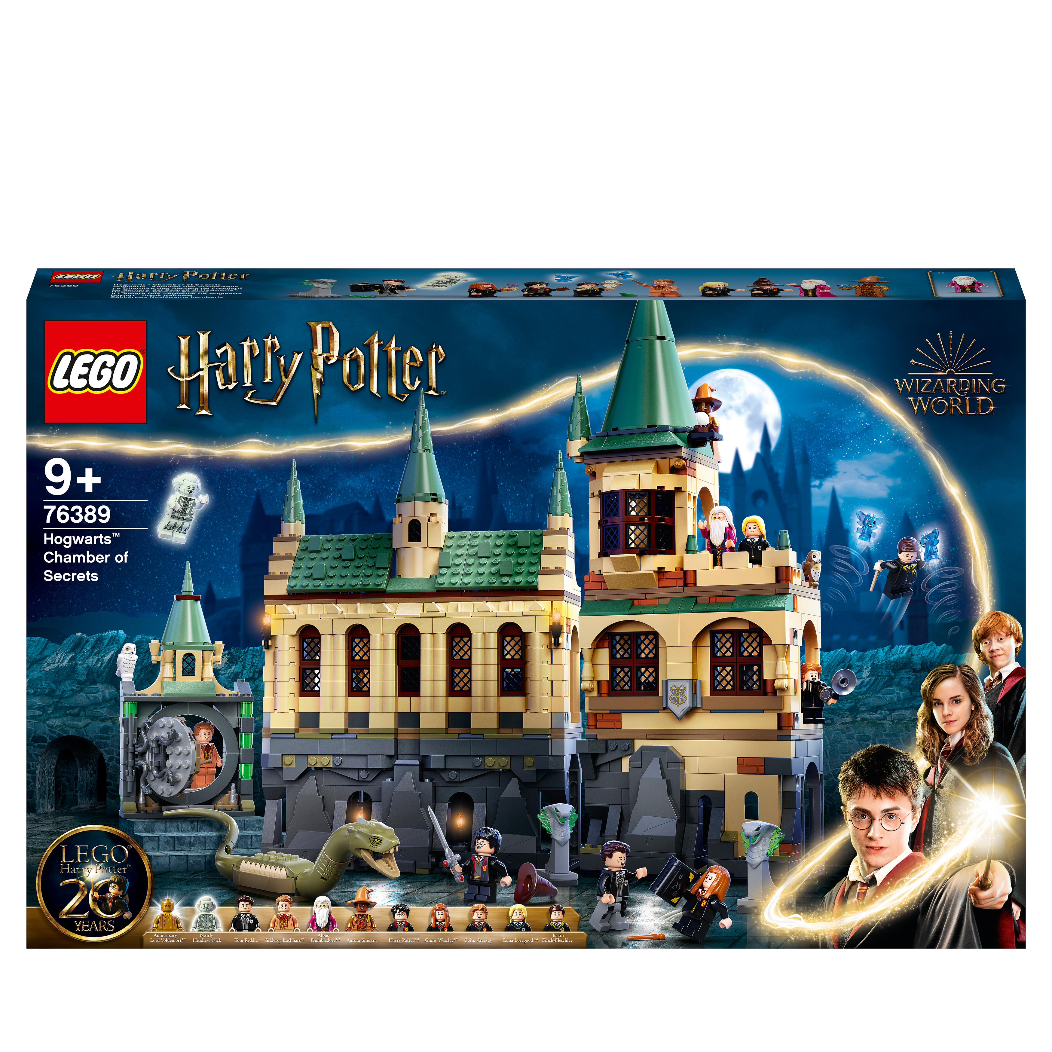 LEGO Harry Potter Hogwarts Secrets Chamber Set 76389 box art featuring detailed Hogwarts architecture and characters.