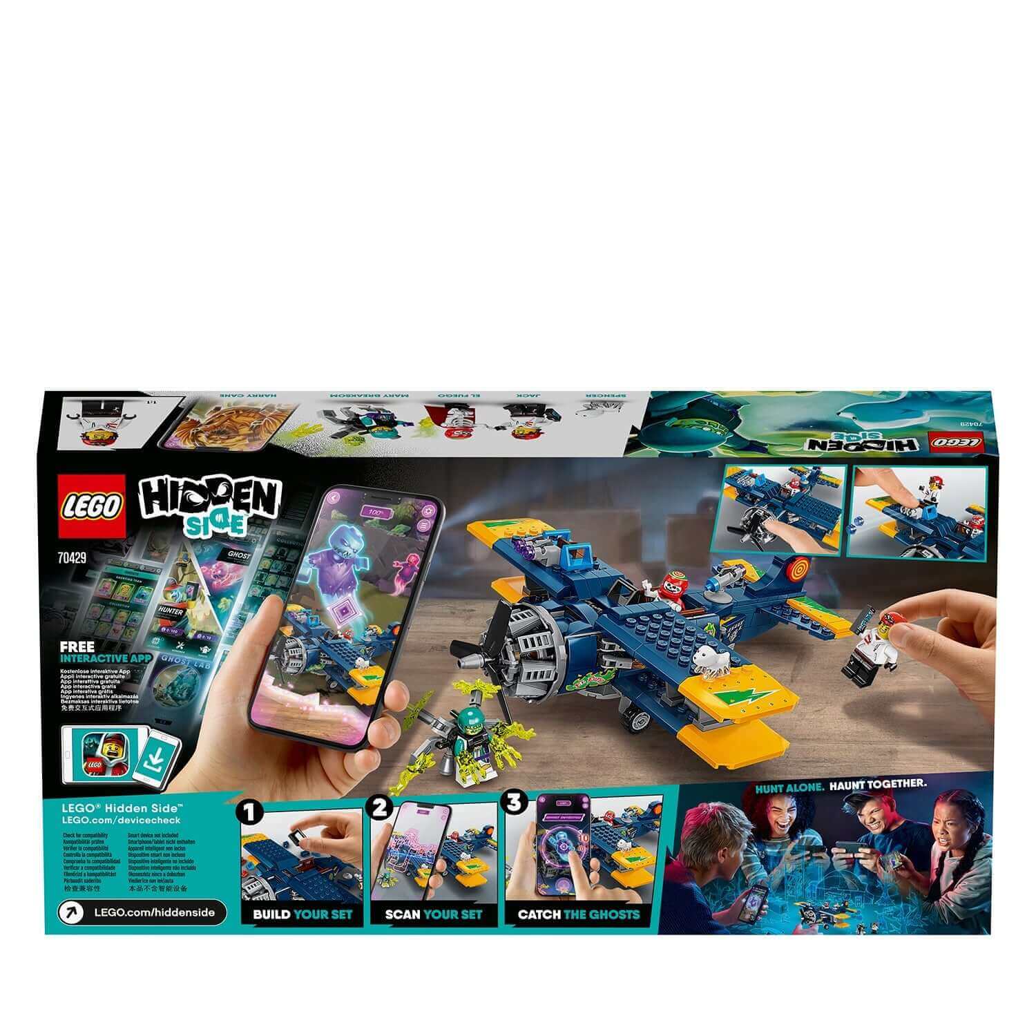 LEGO® Hidden Side El Fuego's Stunt Plane Set 70429 with AR experience, showcasing a propeller plane and minifigures.