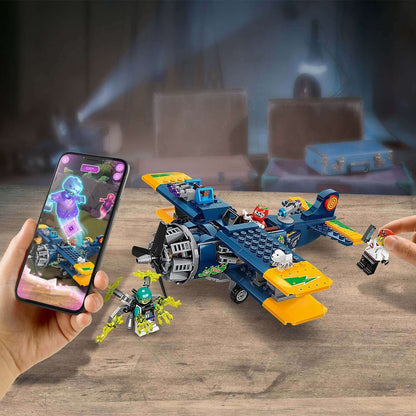 LEGO® Hidden Side El Fuego's Stunt Plane Set 70429 with AR play experience and minifigures showcased.