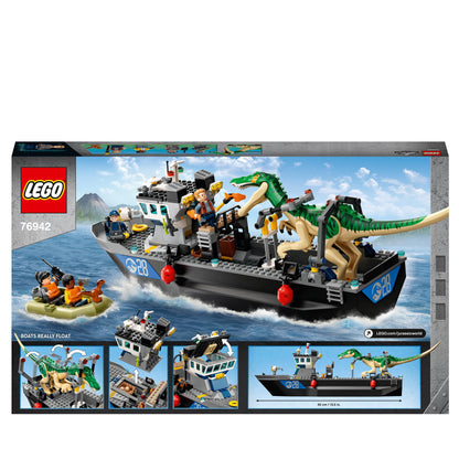 LEGO® Jurassic World Baryonyx Dinosaur Boat Toy 76942. Buildable boat with Baryonyx figure, perfect for imaginative play.