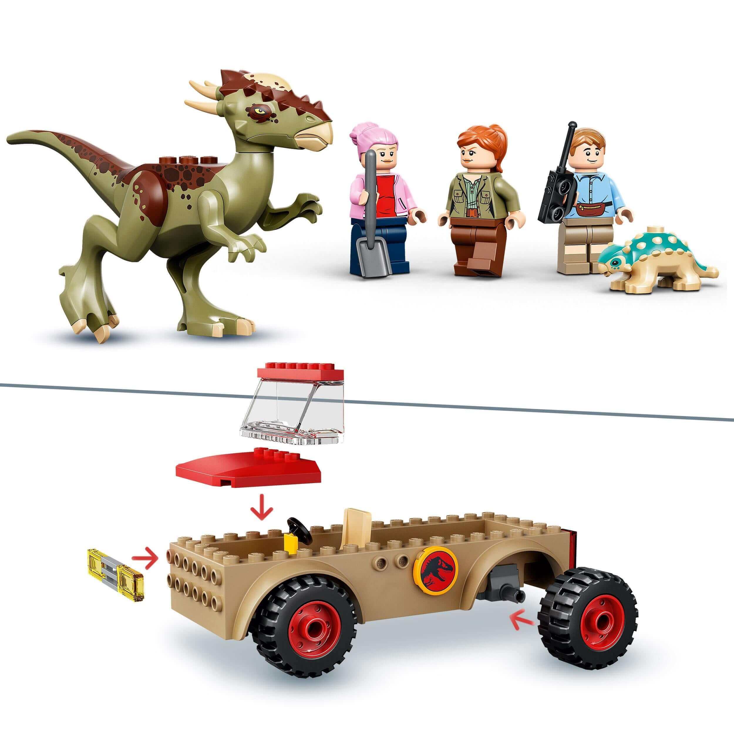 LEGO® Jurassic World Dinosaur Escape Toy 76939 with Stygimoloch, off-roader, and action figures for kids.