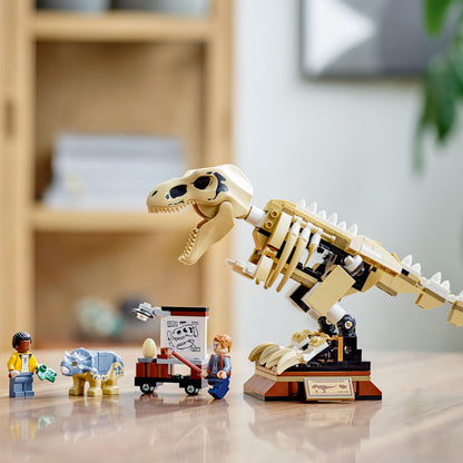 LEGO® Jurassic World T. rex dinosaur fossil set 76940 with buildable T. rex skeleton and Baby Triceratops figure.